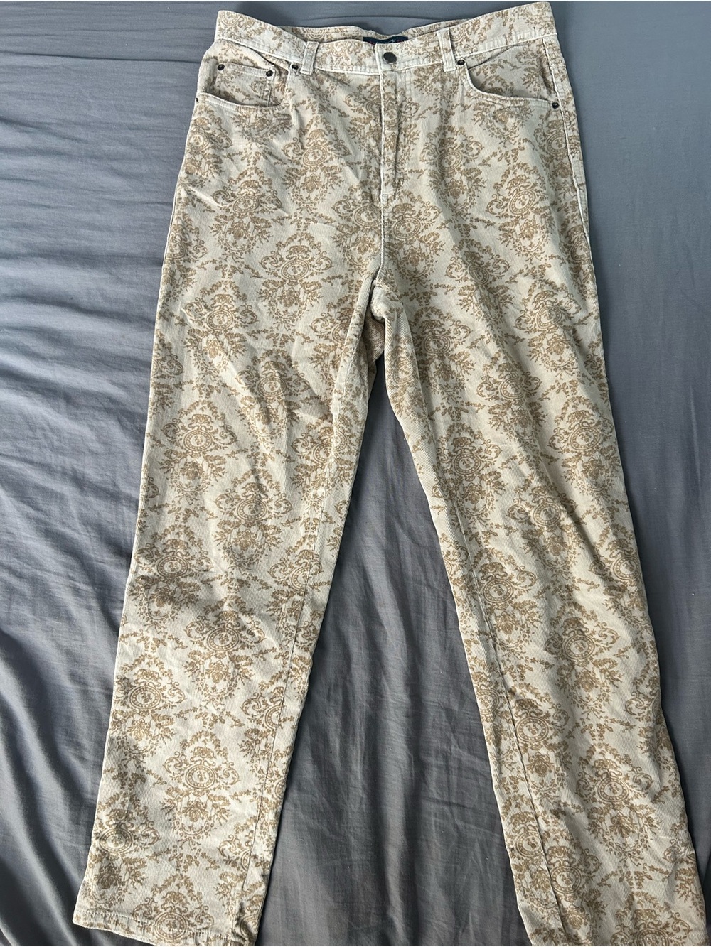 bill blass Beige and Ivory Jeans with Subtle Damask Waistband